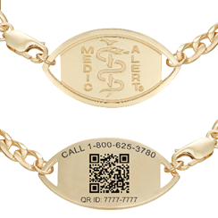 QR Code Figaro Medical ID Bracelet 14K Gold
